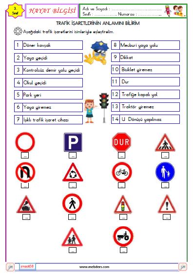 3. Sınıf Hayat Bilgisi Trafik İşaretlerinin Anlamı Etkinliği